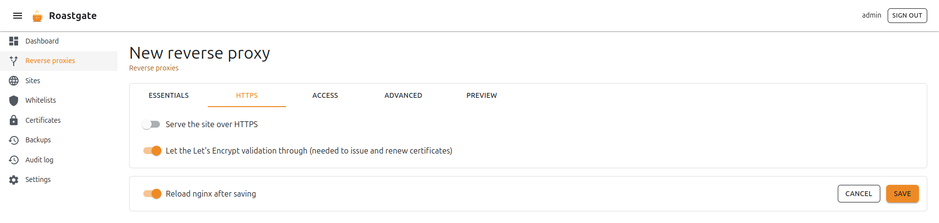 The wizard: HTTPS tab of a new reverse proxy, with the Let's Encrypt validation let through