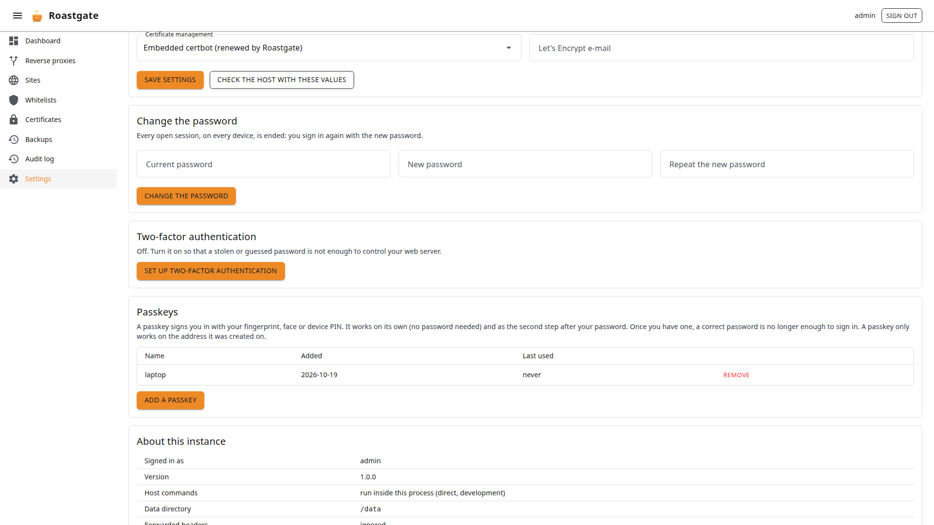 La section passkeys des réglages, avec une passkey